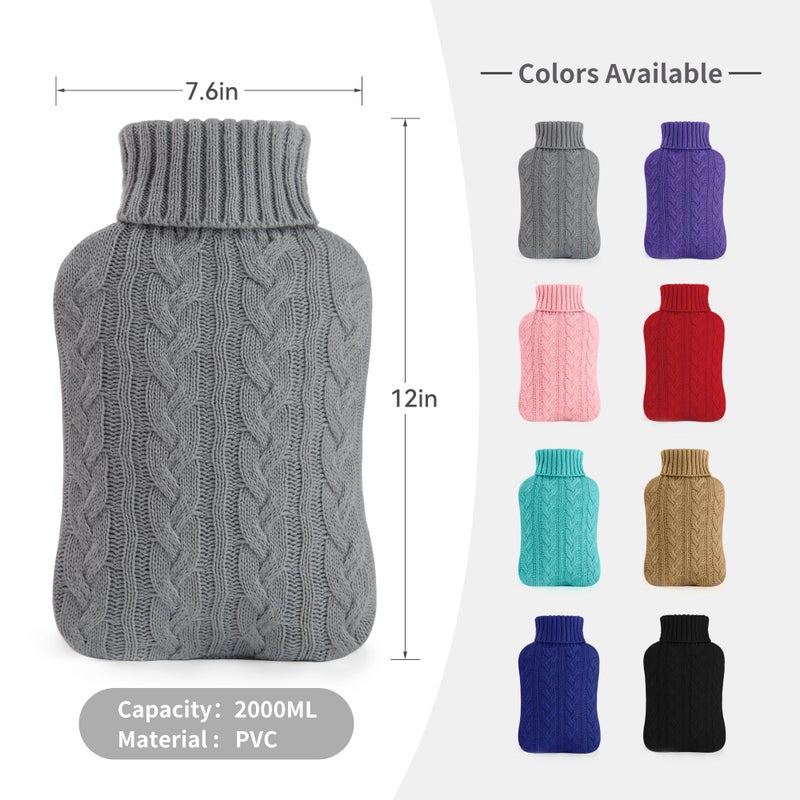 samply Hot Water Bottle with Knitted Cover, 2L Hot Water Bag for Hot and Cold Compress, Hand Feet Warmer, Ideal for Menstrual Cramps, Neck and Shoulder Pain Relief,Grey - Image 4